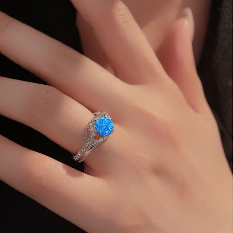 Olivenorma Natural Blue Opal Luxury Ring