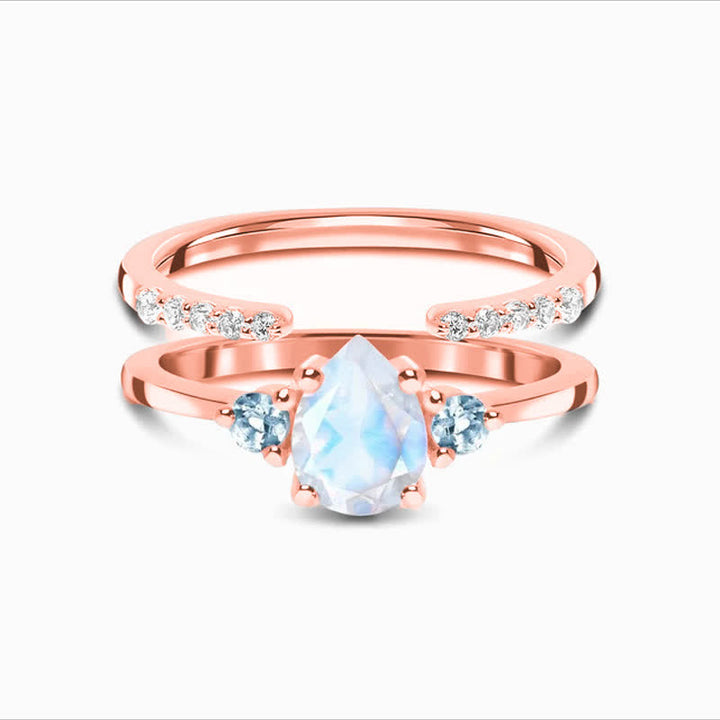 Olivenorma Waterdrop Moonstone White Zircon Double Ring