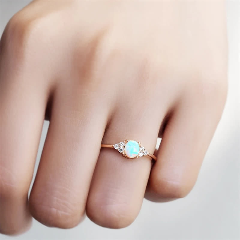 Olivenorma Simple Oval Opal White Zircon Ring