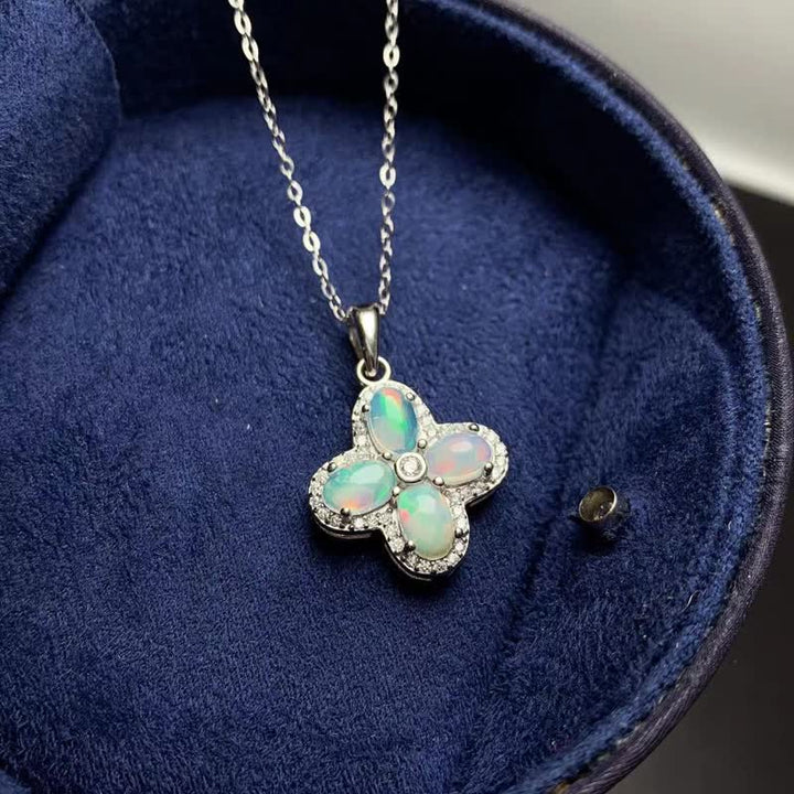 Olivenorma Natural Opal Four-leaf Clover Pendant Necklace