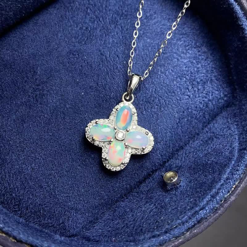 Olivenorma Natural Opal Four-leaf Clover Pendant Necklace - image 3