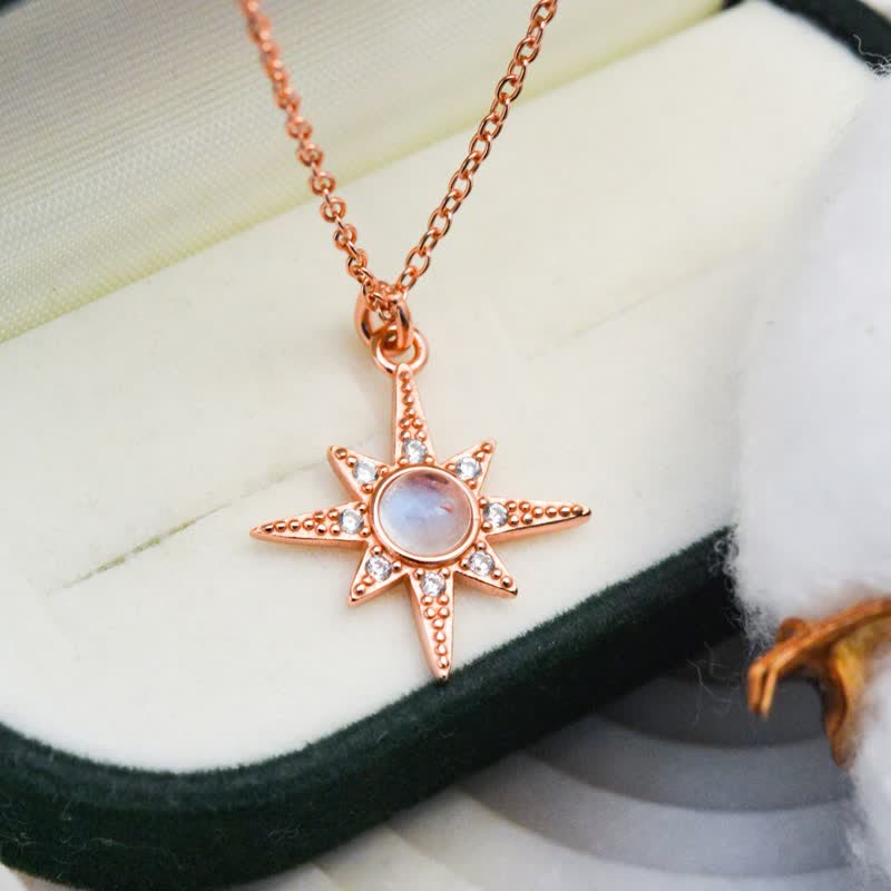 Olivenorma Moonstone White Zircon Eight Pointed Star Pendant Necklace