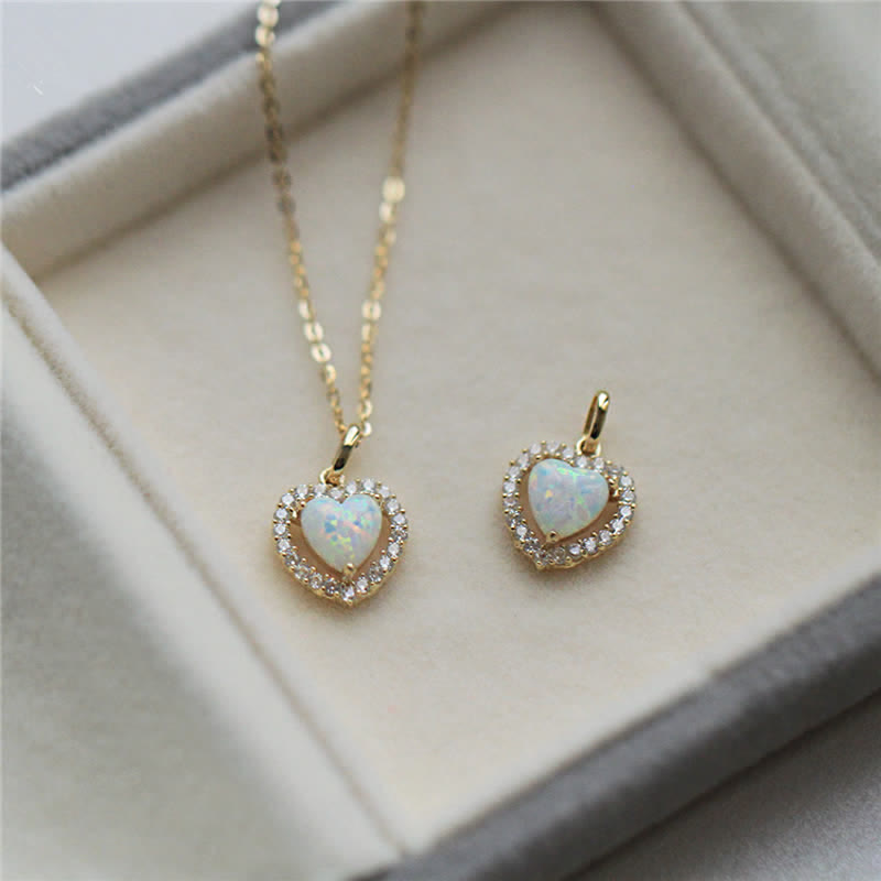 Olivenorma Opal White Zircon Heart Pendant Necklace