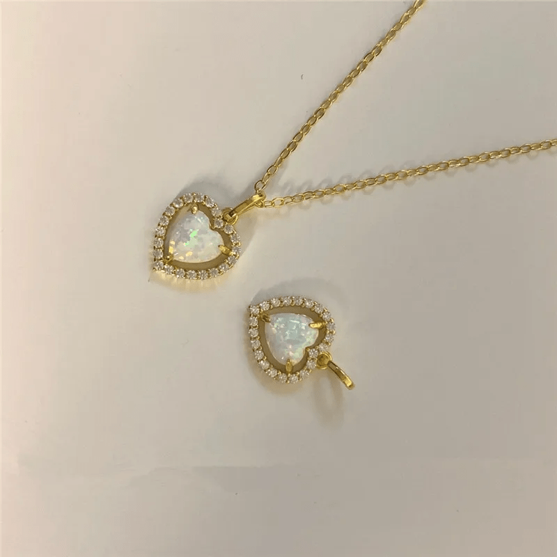 Olivenorma Opal White Zircon Heart Pendant Necklace - image 4