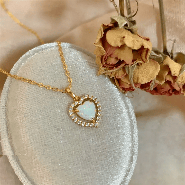 Olivenorma Opal White Zircon Heart Pendant Necklace - Golden - image 3