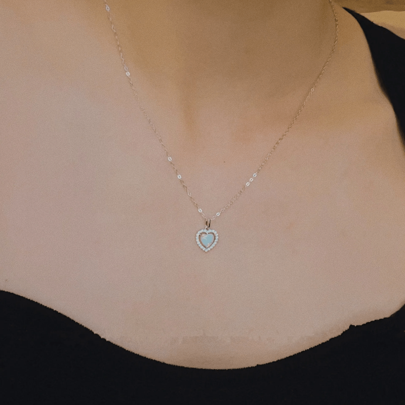 Olivenorma Opal White Zircon Heart Pendant Necklace - Silver - image 1