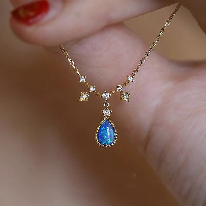 Olivenorma Blue Opa White Zircon Water Drop Pendant Necklace