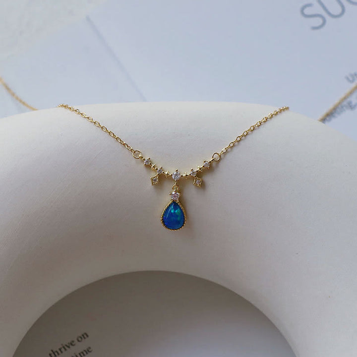 Olivenorma Blue Opa White Zircon Water Drop Pendant Necklace