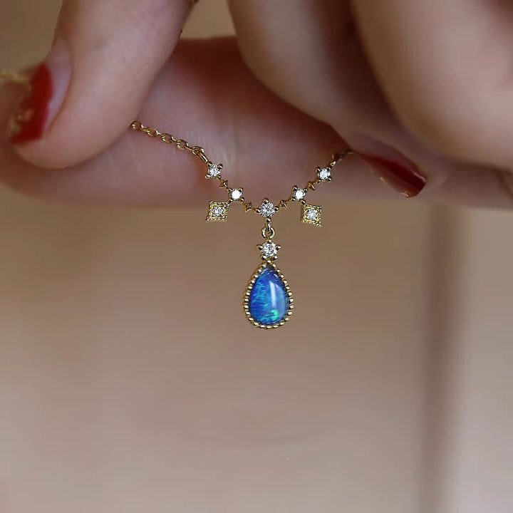 Olivenorma Blue Opa White Zircon Water Drop Pendant Necklace