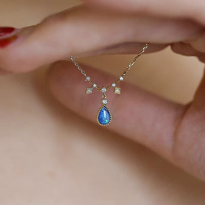 Olivenorma Blue Opa White Zircon Water Drop Pendant Necklace