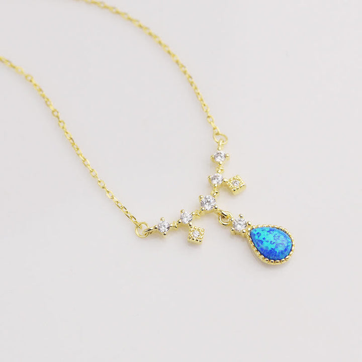 Olivenorma Blue Opa White Zircon Water Drop Pendant Necklace