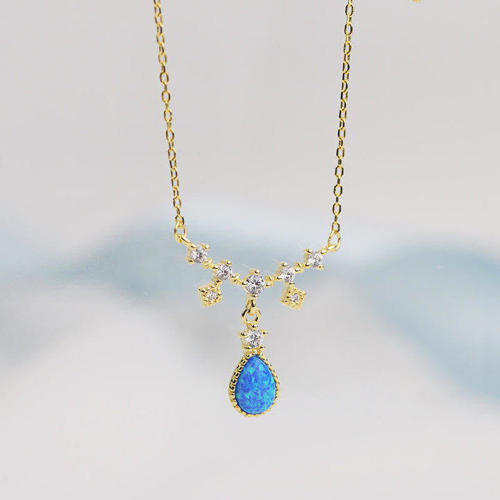 Olivenorma Blue Opa White Zircon Water Drop Pendant Necklace