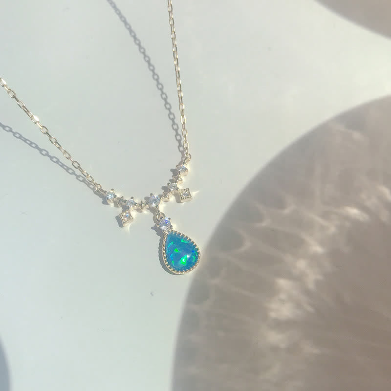 Olivenorma Blue Opa White Zircon Water Drop Pendant Necklace