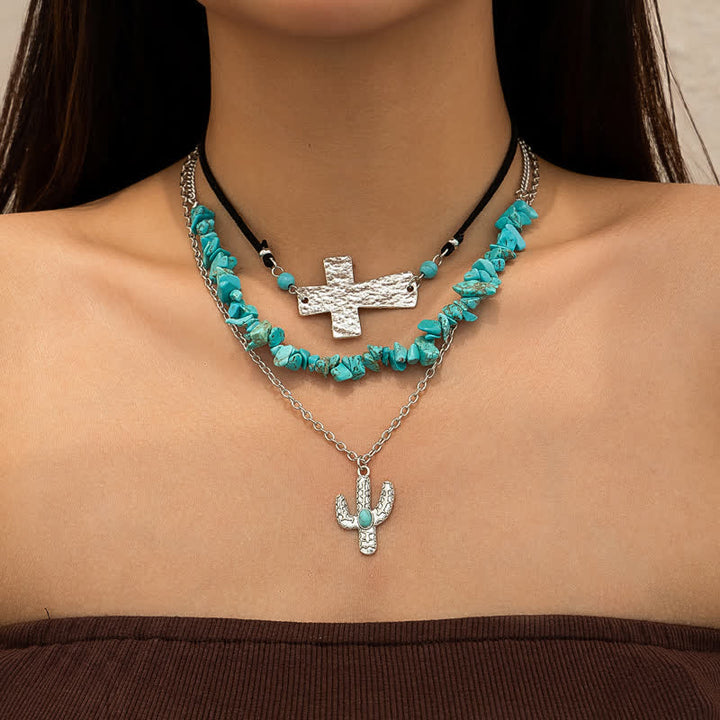 Olivenorma Turquoise Alloy Bull Head Pendant Necklace Set