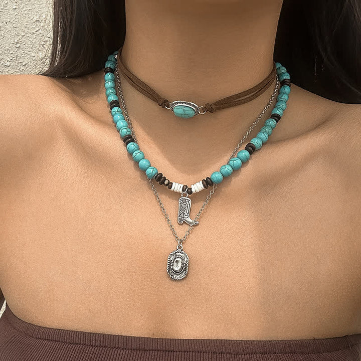 Olivenorma Turquoise Alloy Bull Head Pendant Necklace Set - Turquoise#9 - image 8