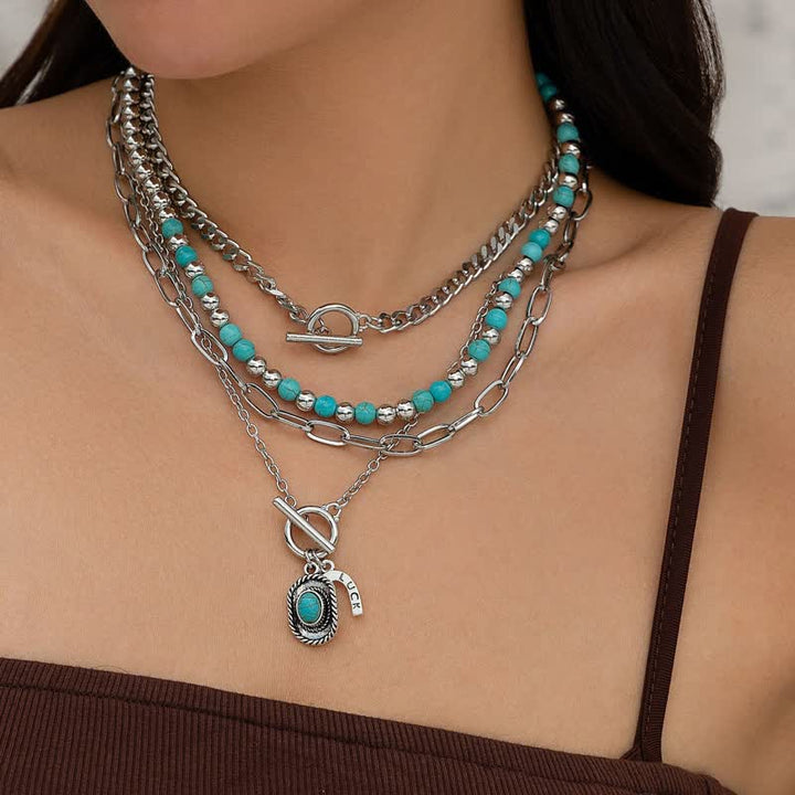 Olivenorma Turquoise Alloy Bull Head Pendant Necklace Set - Turquoise#10 - image 9