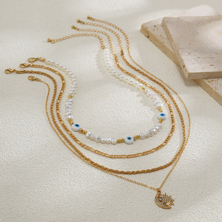 Olivenorma Turquoise Freshwater Pearl Evil Eye Necklace Set