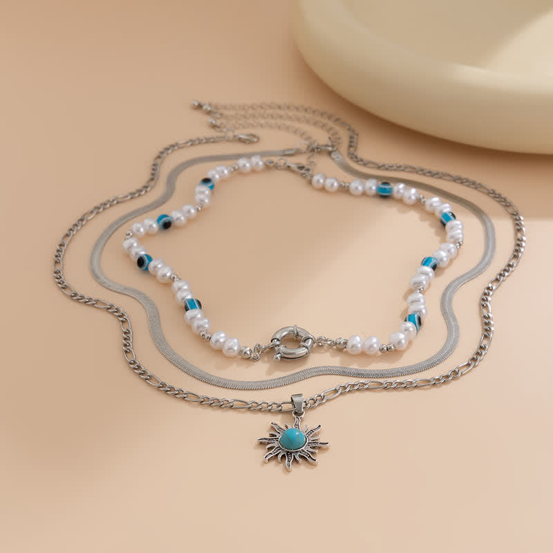 Olivenorma Turquoise Freshwater Pearl Evil Eye Necklace Set