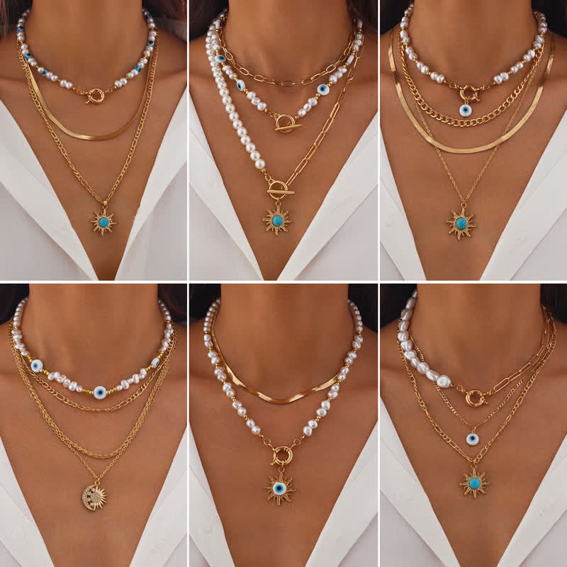 Olivenorma Turquoise Freshwater Pearl Evil Eye Necklace Set