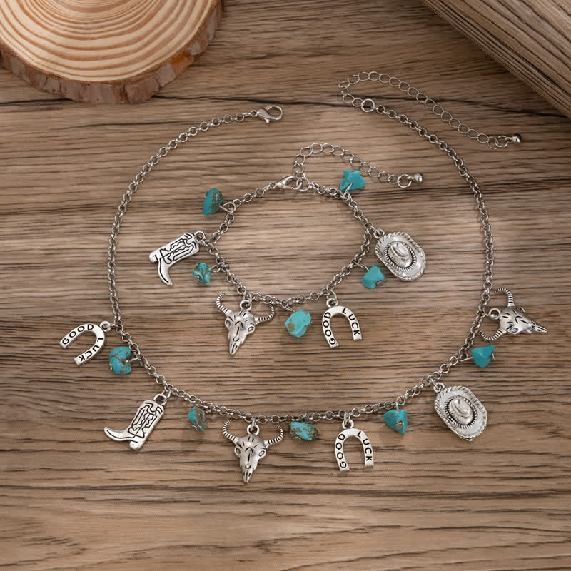 Olivenorma Bohemian Cowboy Style Turquoise Bracelet Necklace