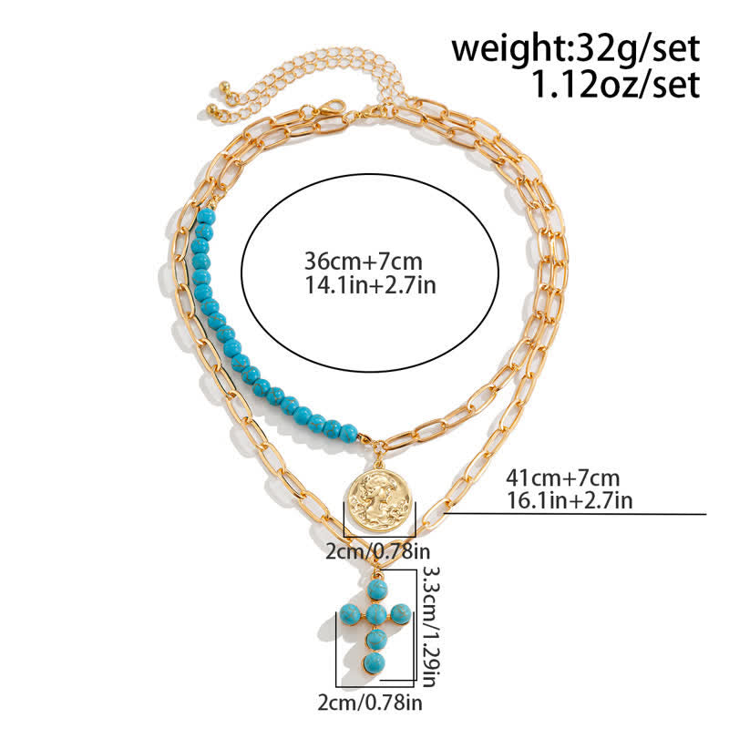 Olivenorma Natural Turquoise Exaggerated Cross Pendant Necklace Set