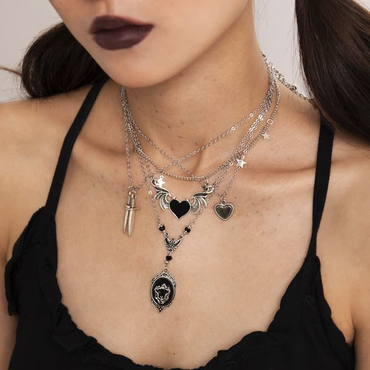 Olivenorma Obsidian Gothic Bat Pendant Necklace Set