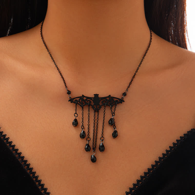 Olivenorma Obsidian Gothic Bat Pendant Necklace Set