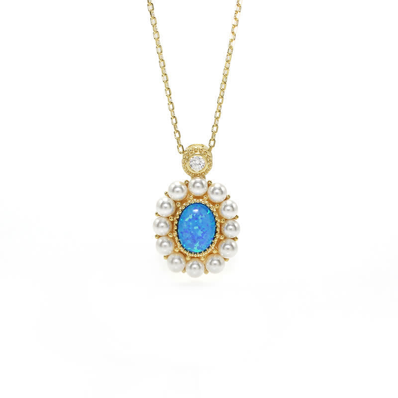 Olivenorma Blue Opal Freshwater Pearl Sunflower Pendant Jewelry Set