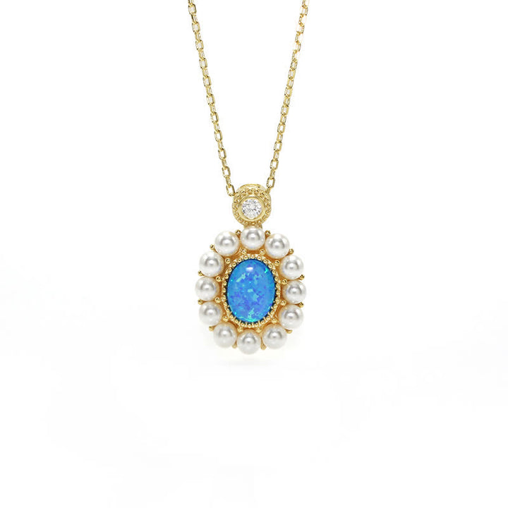 Olivenorma Blue Opal Freshwater Pearl Sunflower Pendant Jewelry Set