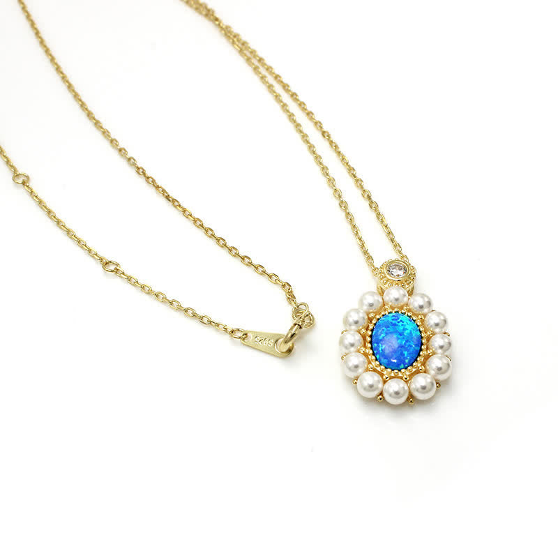 Olivenorma Blue Opal Freshwater Pearl Sunflower Pendant Jewelry Set