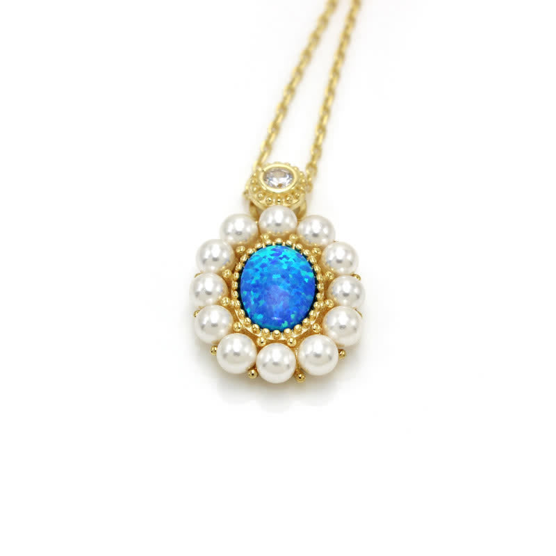 Olivenorma Blue Opal Freshwater Pearl Sunflower Pendant Jewelry Set