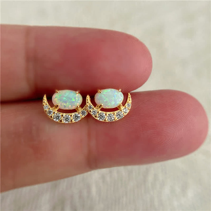 Olivenorma 925 Silver Crescent Shaped Opal Earrings