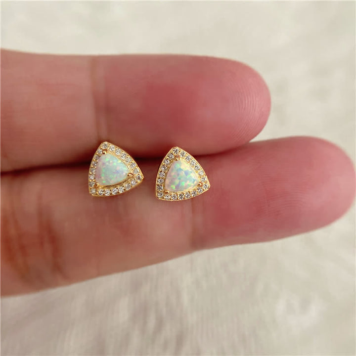 Olivenorma 925 Silver Triangle Shape Opal Earrings