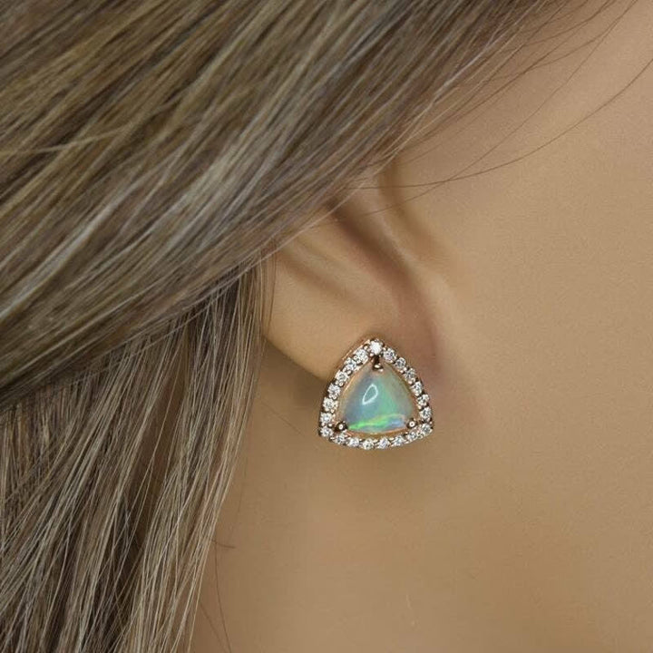 Olivenorma 925 Silver Triangle Shape Opal Earrings