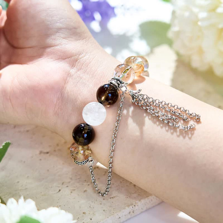 Olivenorma Smoky Quartz Chain Tassel Pendant Bracelet