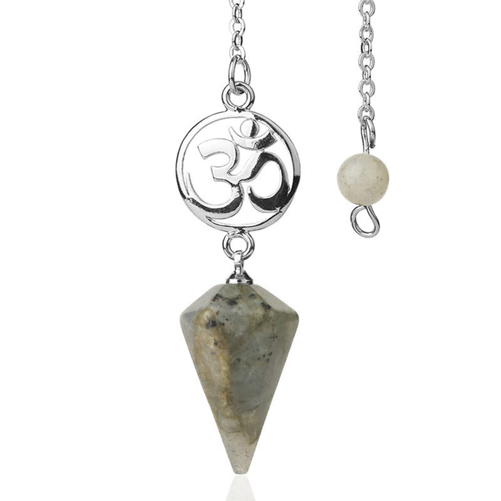 Olivenorma OM Symbol Natural Gemstone Faceted Pendulum