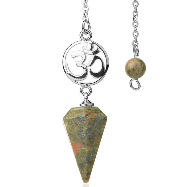 Olivenorma OM Symbol Natural Gemstone Faceted Pendulum