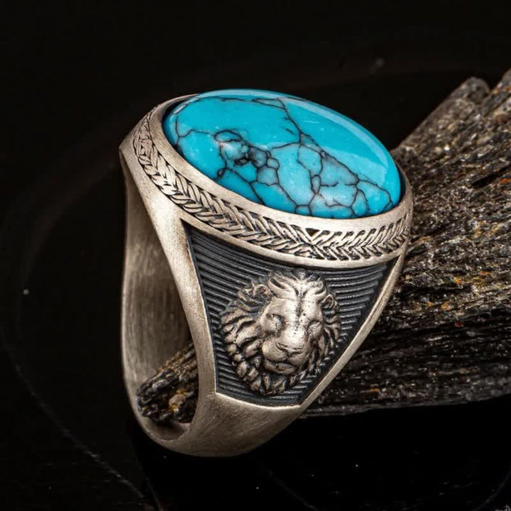 Olivenorma Oval Turquoise Winged Lion Men's Ring - image 4