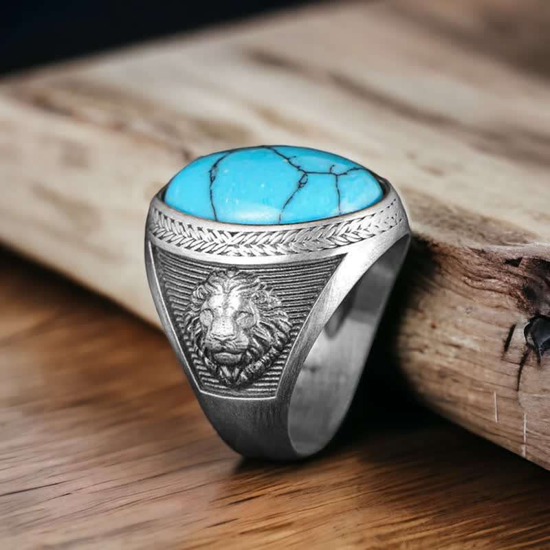 Olivenorma Oval Turquoise Winged Lion Men's Ring - image 2