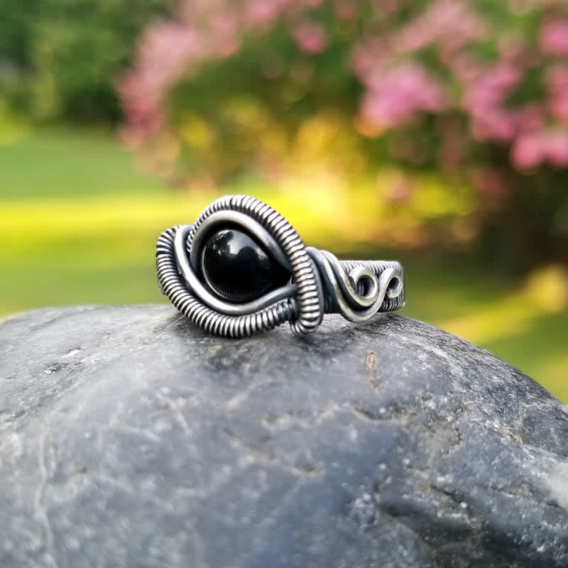 Olivenorma Black Onyx Knot Wire Wrapped Men Ring