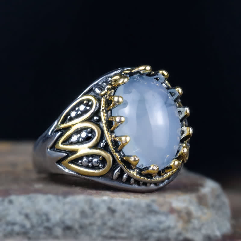 Olivenorma Ink Moonstone Gold Totem Men Ring