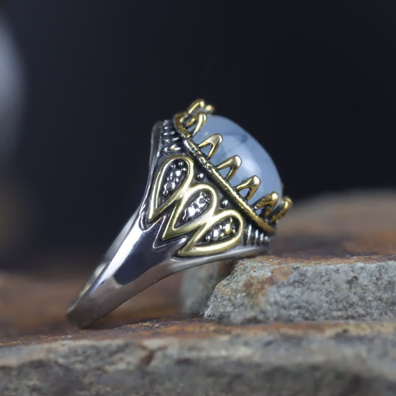 Olivenorma Ink Moonstone Gold Totem Men Ring