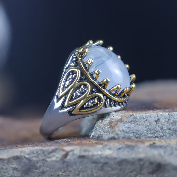 Olivenorma Ink Moonstone Gold Totem Men Ring