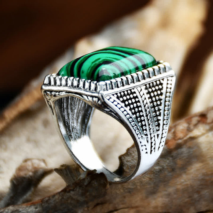 Olivenorma Square Malachite Antique Silver Men Ring