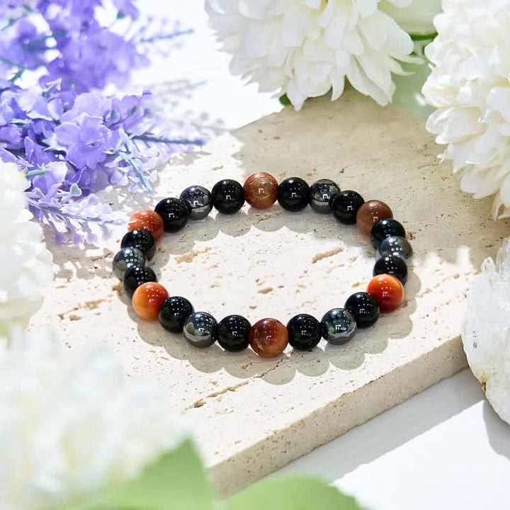 Olivenorma Orange Tiger Eye Obsidian Hematite Beaded Bracelet