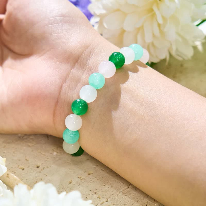 Olivenorma Clear Crystal Green Fluorite Rose Quartz Beaded Bracelet