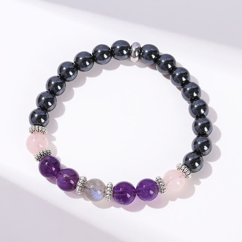 Olivenorma Amethyst Hematite Rose Quartz Labradorite Beaded Bracelet