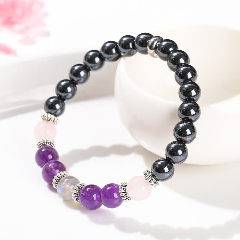 Olivenorma Amethyst Hematite Rose Quartz Labradorite Beaded Bracelet