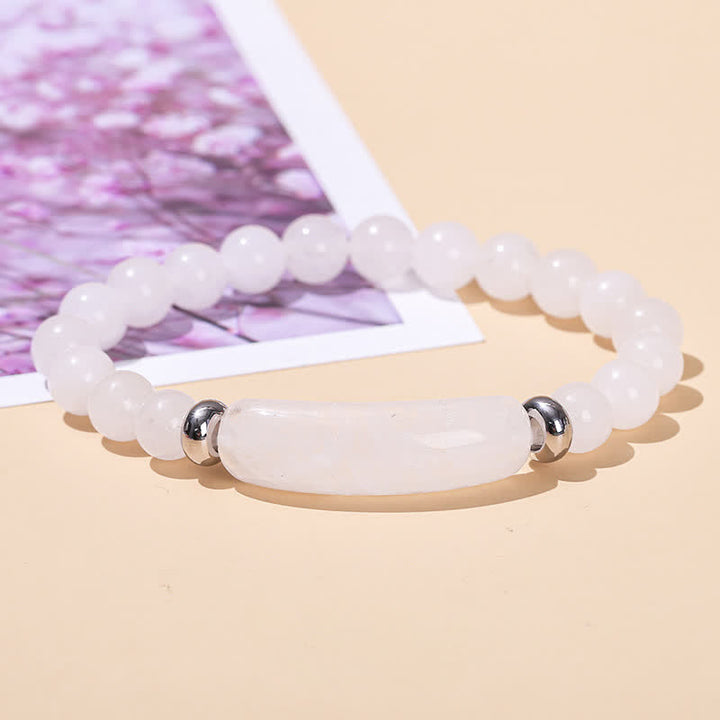 Olivenorma Natural Stone Long Crystal Beaded Bracelet - White Jade - image 23