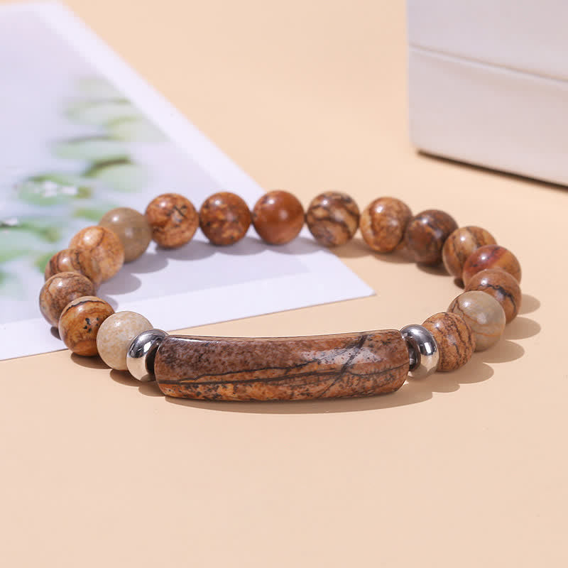 Olivenorma Natural Stone Long Crystal Beaded Bracelet - Picture Jasper - image 15